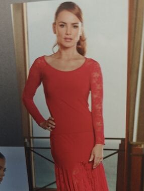 Red Lace Sleeve Scoop Neck Top